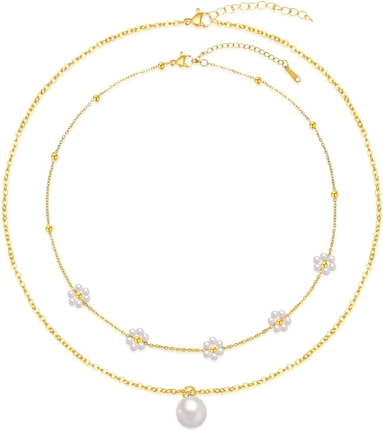 Flower Necklaces For Women, Gold Pearl Necklaces Set Dainty Layered Pearl Cute Daisy Pearl Choker Gold Necklace For Women Trendy Jewelry Gifts