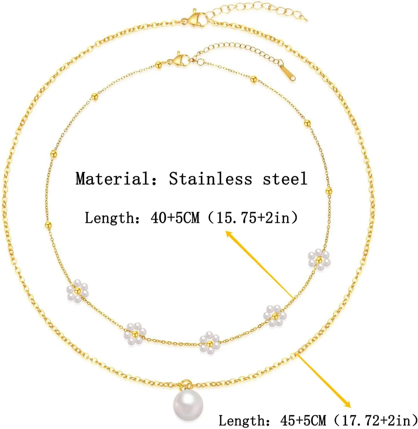 Flower Necklaces For Women, Gold Pearl Necklaces Set Dainty Layered Pearl Cute Daisy Pearl Choker Gold Necklace For Women Trendy Jewelry Gifts