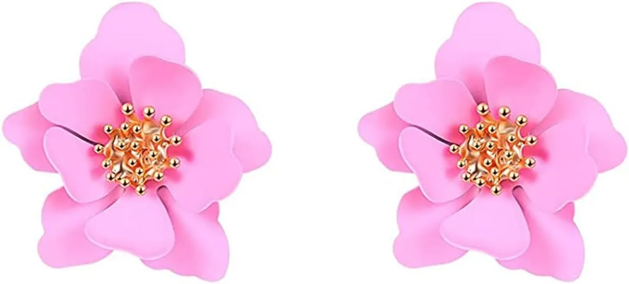 Flower Stud Earrings for Women Chic Bohemian Matte Flower Floral Stud Earrings Elegant Boho Daisy Flower Shaped with Gold Bud Statement Earrings Jewelry Gifts