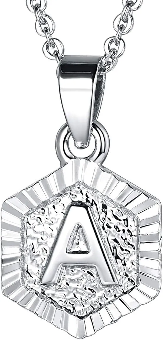 FOCALOOK Initial Necklaces for Women Yellow Gold/Platinum Plated Hexagon Letter Pendant Necklace 18 Inch