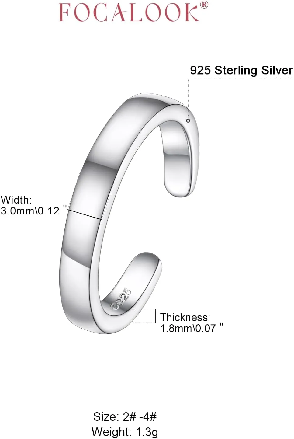 FOCALOOK Toe Ring for Women, 925 Sterling Silver Adjustable Open Toe Ring Hypoallergenic Beach Foot Jewelry for Summer Holiday(With Gift Box)