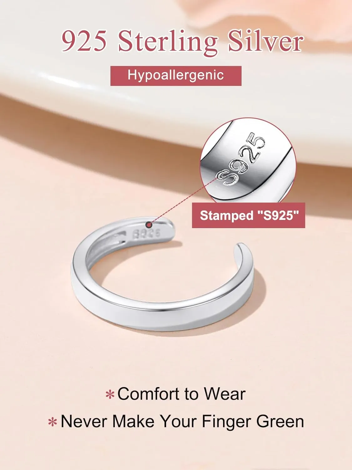 FOCALOOK Toe Ring for Women, 925 Sterling Silver Adjustable Open Toe Ring Hypoallergenic Beach Foot Jewelry for Summer Holiday(With Gift Box)
