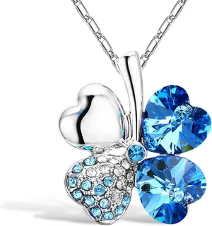 Four Leaf Clover Heart-shaped Crystal Pendant Necklace | Necklaces for Women | Heart Necklace | Silver necklace for Women | Womens Gifts | Heart Pendant Necklace | 4 Leaf Clover Necklace