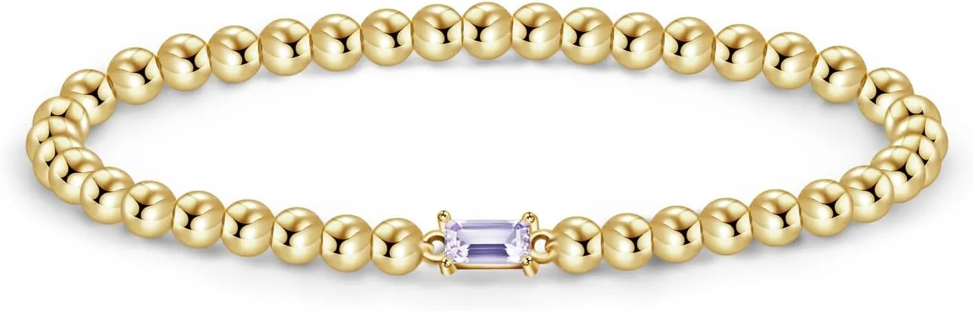 Free bird Birthstone Beaded Bracelet for Women Dainty 14K Gold Plated Stretchable Beaded Bracelet Hypoallergenic Waterproof Trendy Stackable Bracelet Birthstone Jewelry Gift for Birthday Christmas Valentine's Day