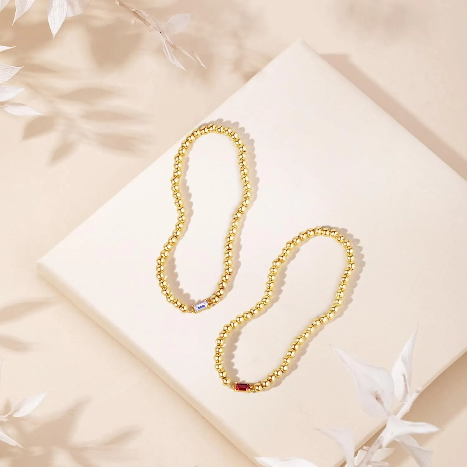 Free bird Birthstone Beaded Bracelet for Women Dainty 14K Gold Plated Stretchable Beaded Bracelet Hypoallergenic Waterproof Trendy Stackable Bracelet Birthstone Jewelry Gift for Birthday Christmas Valentine's Day
