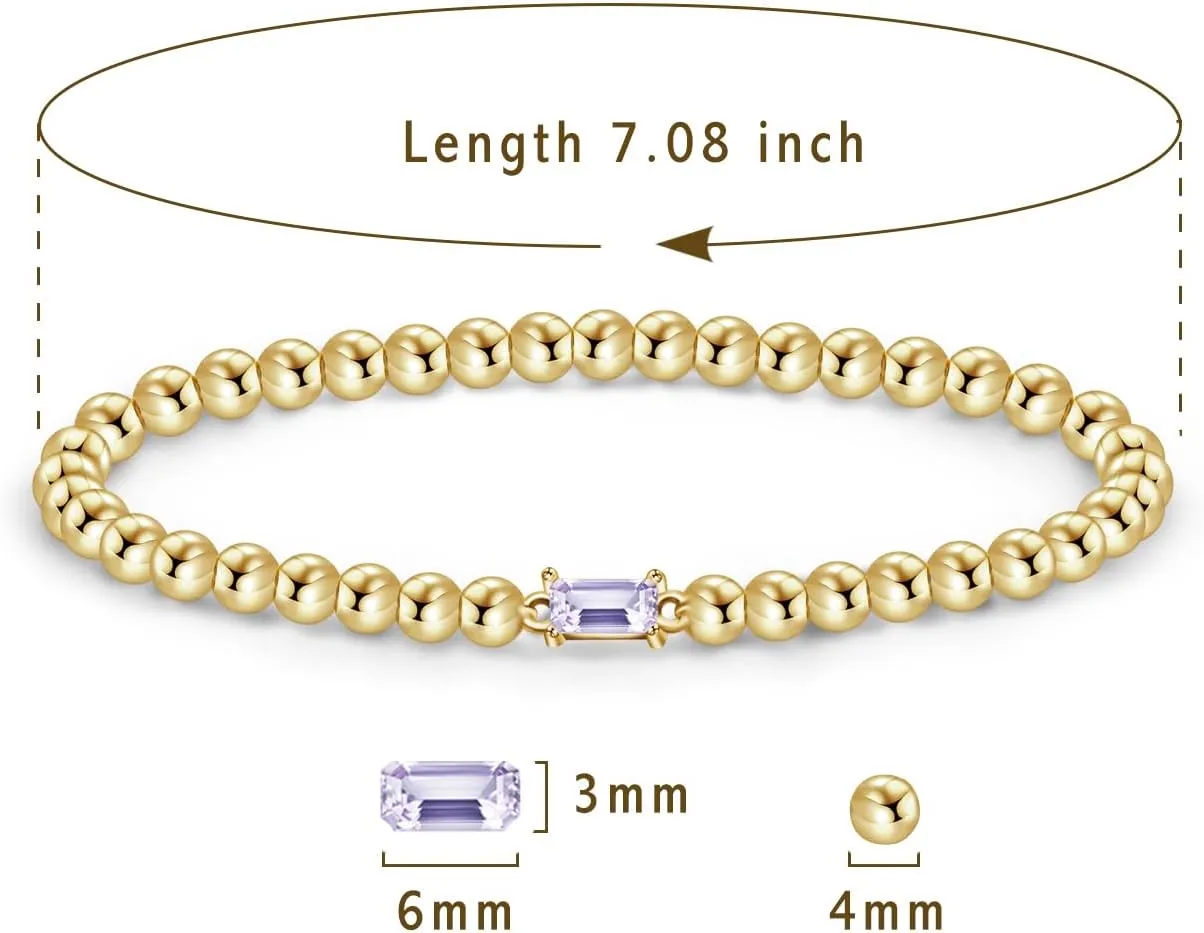Free bird Birthstone Beaded Bracelet for Women Dainty 14K Gold Plated Stretchable Beaded Bracelet Hypoallergenic Waterproof Trendy Stackable Bracelet Birthstone Jewelry Gift for Birthday Christmas Valentine's Day
