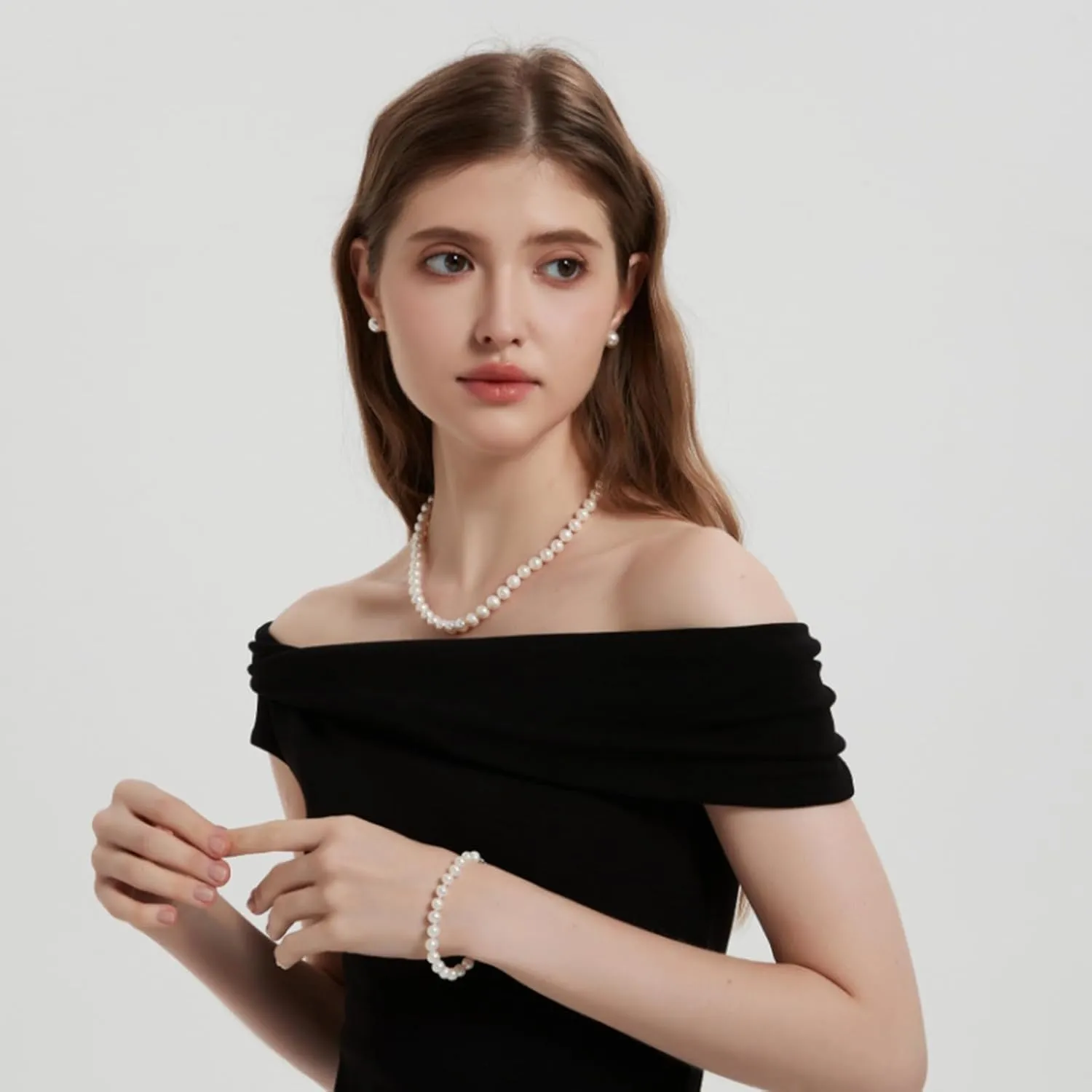 Freshwater Pearl Jewelry Set for Women,Pearl Sets for Women 3 Piece,Pearl Necklaces and Earrings for Women Includeds Pearl Necklace,Pearl Earrings,Pearl Bracelet