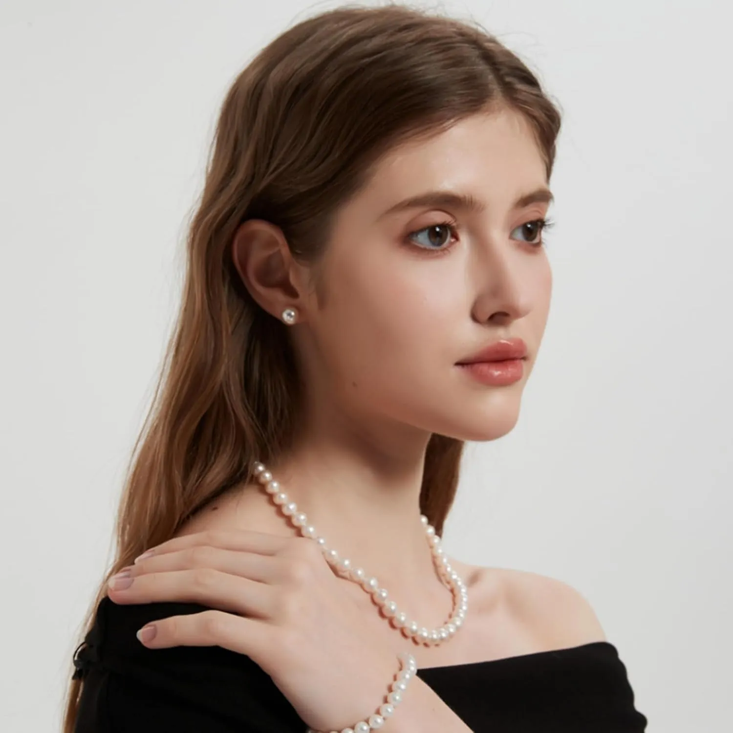 Freshwater Pearl Jewelry Set for Women,Pearl Sets for Women 3 Piece,Pearl Necklaces and Earrings for Women Includeds Pearl Necklace,Pearl Earrings,Pearl Bracelet