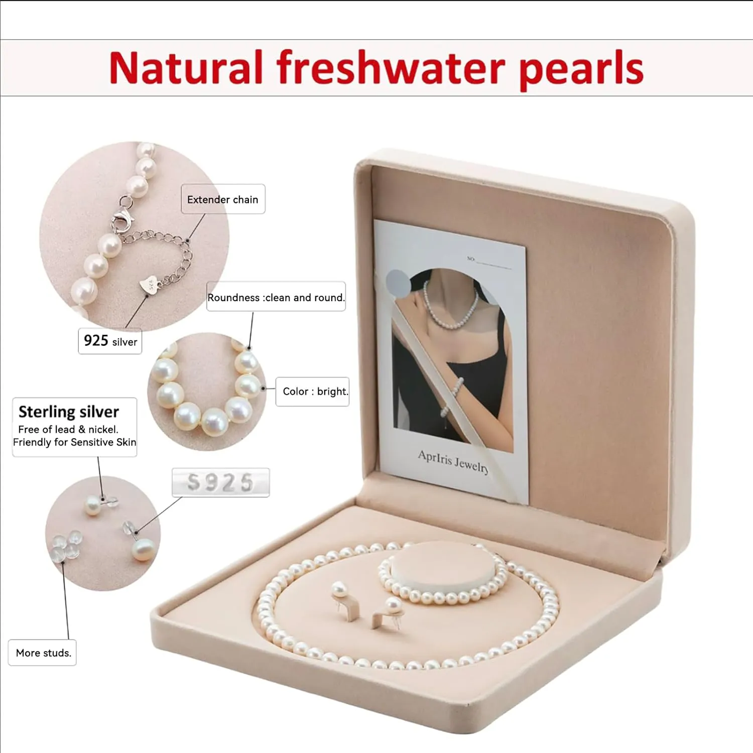 Freshwater Pearl Jewelry Set for Women,Pearl Sets for Women 3 Piece,Pearl Necklaces and Earrings for Women Includeds Pearl Necklace,Pearl Earrings,Pearl Bracelet