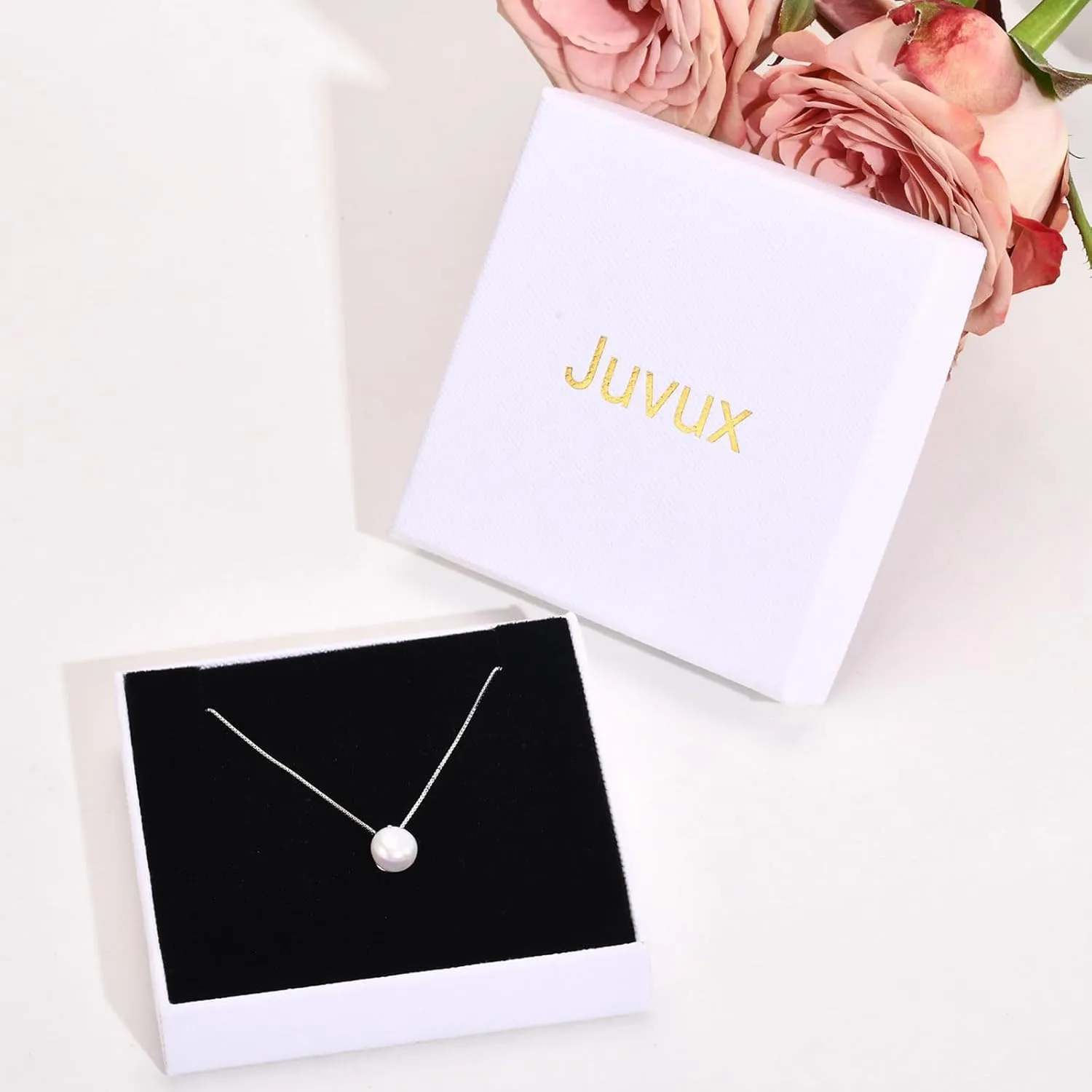 Freshwater Pearl Necklace for Women, S925 Sterling Silver Pearl Pendant Necklace Jewelry Gift, Mother Day Birthday Wedding Valentines Christmas Party 18K Dainty Single White Pearl Choker Necklaces for Mom Friends Grandma Daughter