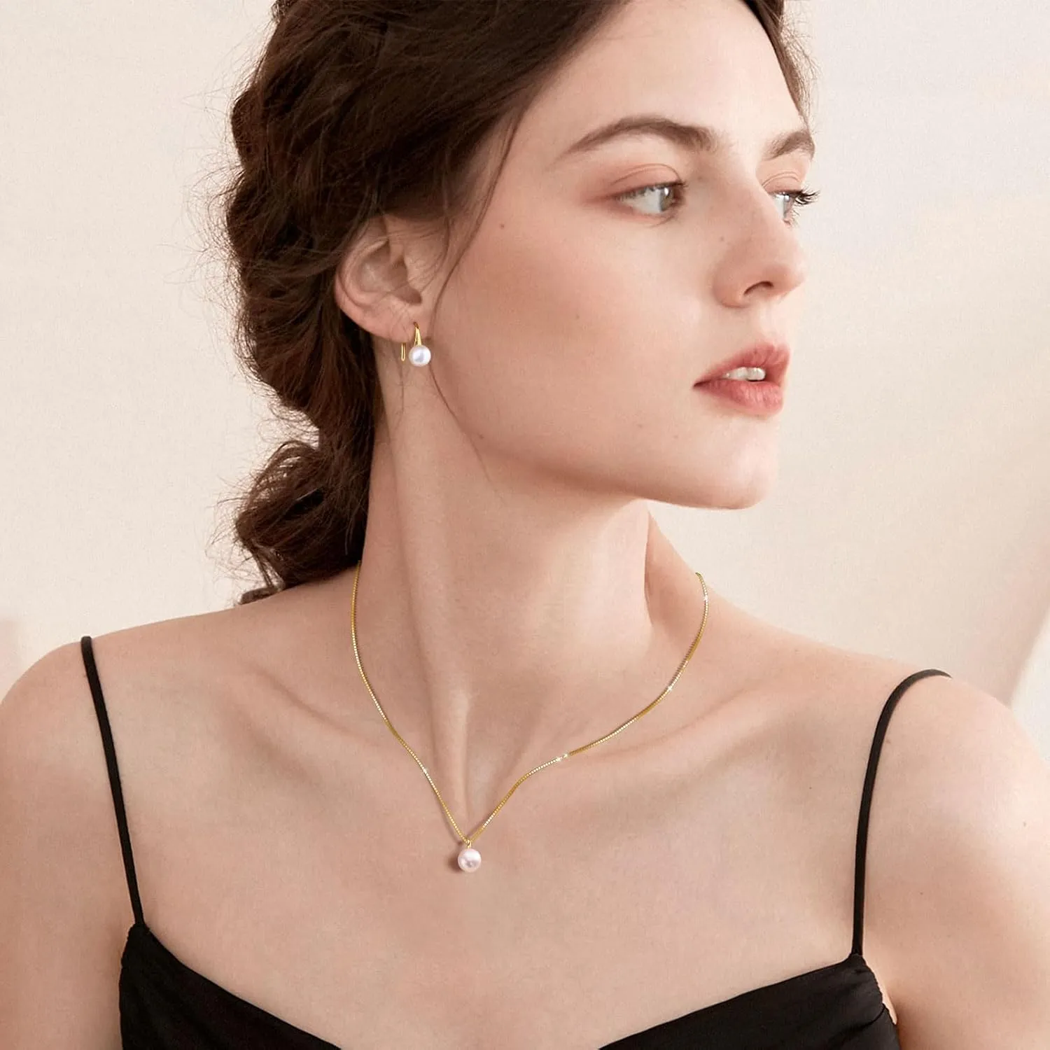 Freshwater Pearl Necklace for Women, S925 Sterling Silver Pearl Pendant Necklace Jewelry Gift, Mother Day Birthday Wedding Valentines Christmas Party 18K Dainty Single White Pearl Choker Necklaces for Mom Friends Grandma Daughter