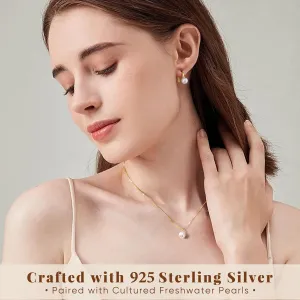 Freshwater Pearl Necklace for Women, S925 Sterling Silver Pearl Pendant Necklace Jewelry Gift, Mother Day Birthday Wedding Valentines Christmas Party 18K Dainty Single White Pearl Choker Necklaces for Mom Friends Grandma Daughter