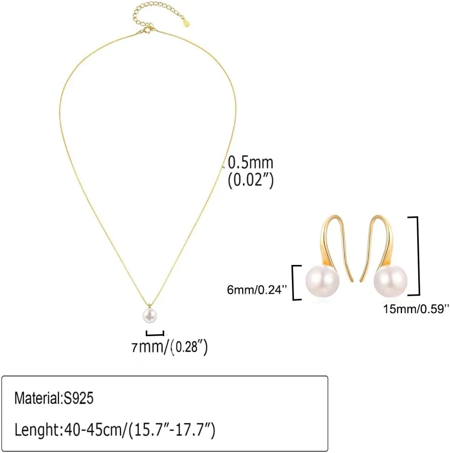 Freshwater Pearl Necklace for Women, S925 Sterling Silver Pearl Pendant Necklace Jewelry Gift, Mother Day Birthday Wedding Valentines Christmas Party 18K Dainty Single White Pearl Choker Necklaces for Mom Friends Grandma Daughter