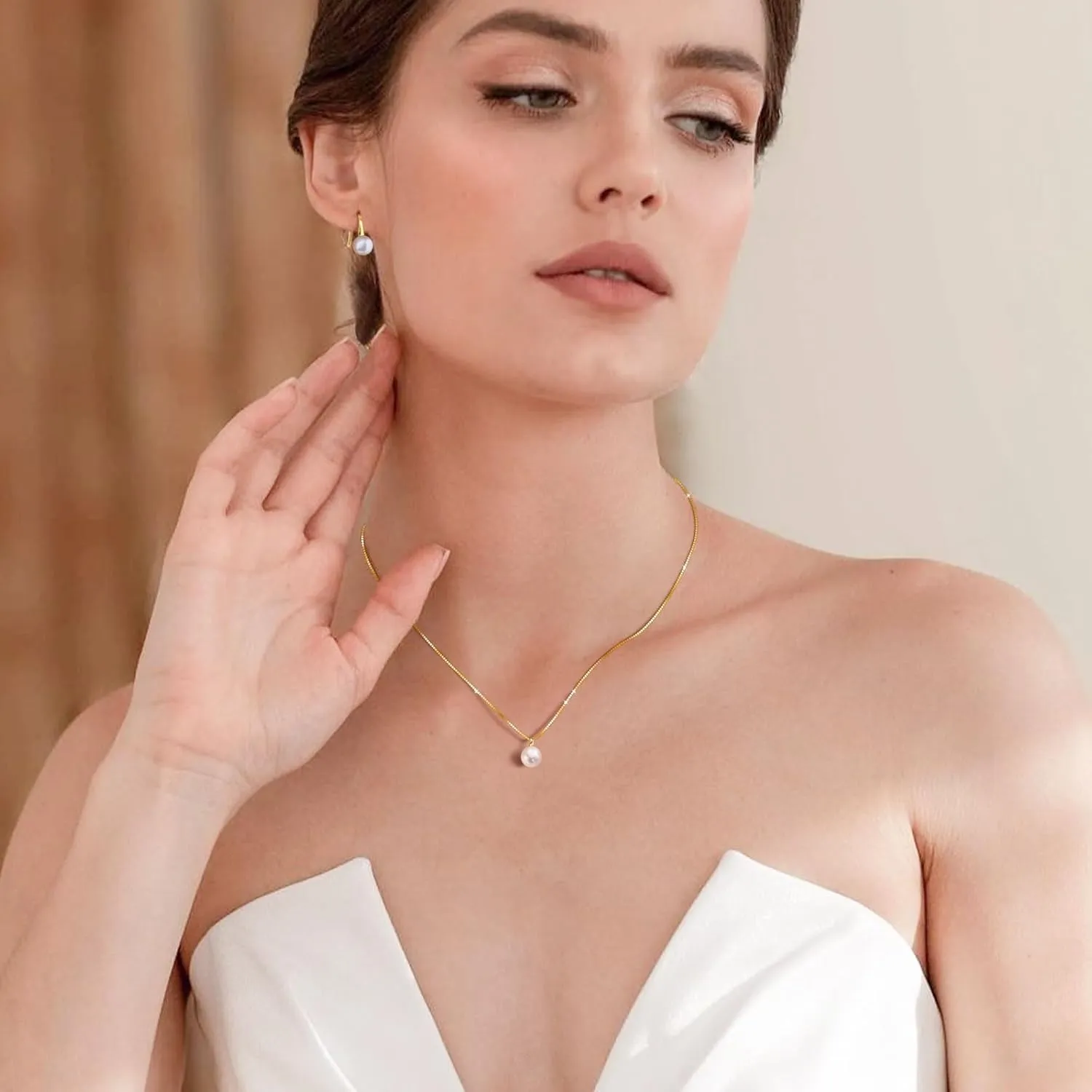 Freshwater Pearl Necklace for Women, S925 Sterling Silver Pearl Pendant Necklace Jewelry Gift, Mother Day Birthday Wedding Valentines Christmas Party 18K Dainty Single White Pearl Choker Necklaces for Mom Friends Grandma Daughter