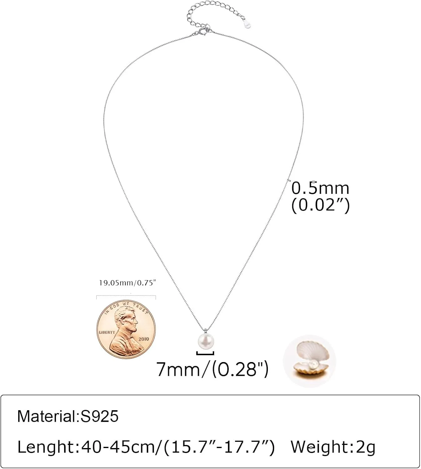 Freshwater Pearl Necklace for Women, S925 Sterling Silver Pearl Pendant Necklace Jewelry Gift, Mother Day Birthday Wedding Valentines Christmas Party 18K Dainty Single White Pearl Choker Necklaces for Mom Friends Grandma Daughter