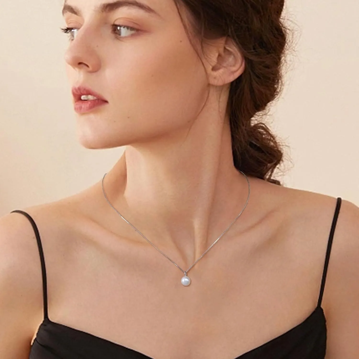 Freshwater Pearl Necklace for Women, S925 Sterling Silver Pearl Pendant Necklace Jewelry Gift, Mother Day Birthday Wedding Valentines Christmas Party 18K Dainty Single White Pearl Choker Necklaces for Mom Friends Grandma Daughter