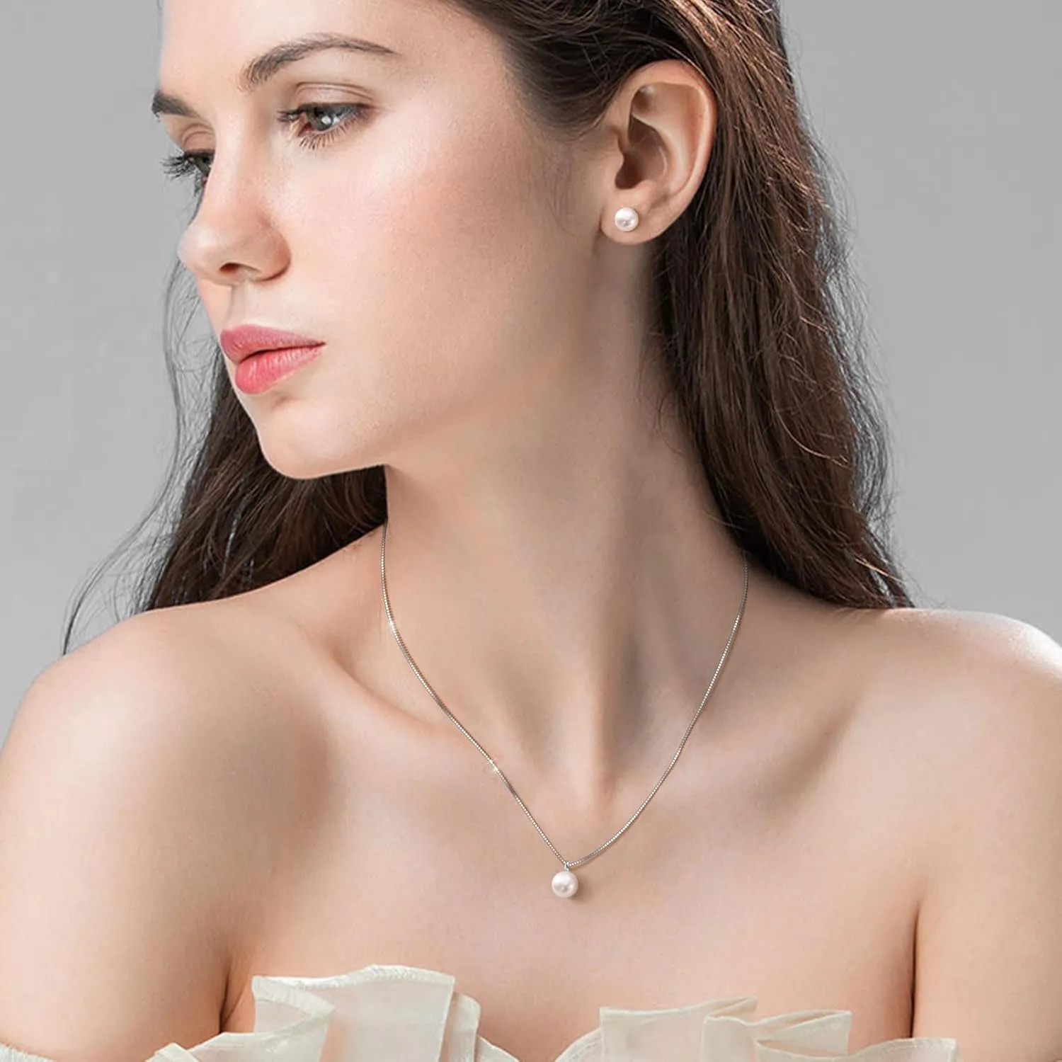 Freshwater Pearl Necklace for Women, S925 Sterling Silver Pearl Pendant Necklace Jewelry Gift, Mother Day Birthday Wedding Valentines Christmas Party 18K Dainty Single White Pearl Choker Necklaces for Mom Friends Grandma Daughter