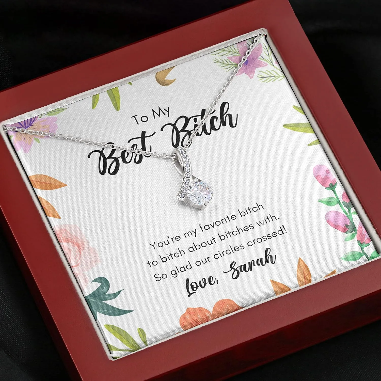 Friendship Personalized Necklace Silver Plated - To My Best Btch - Custom Name for Friend BFF Bestie Buddy Sisters Sisterhood
