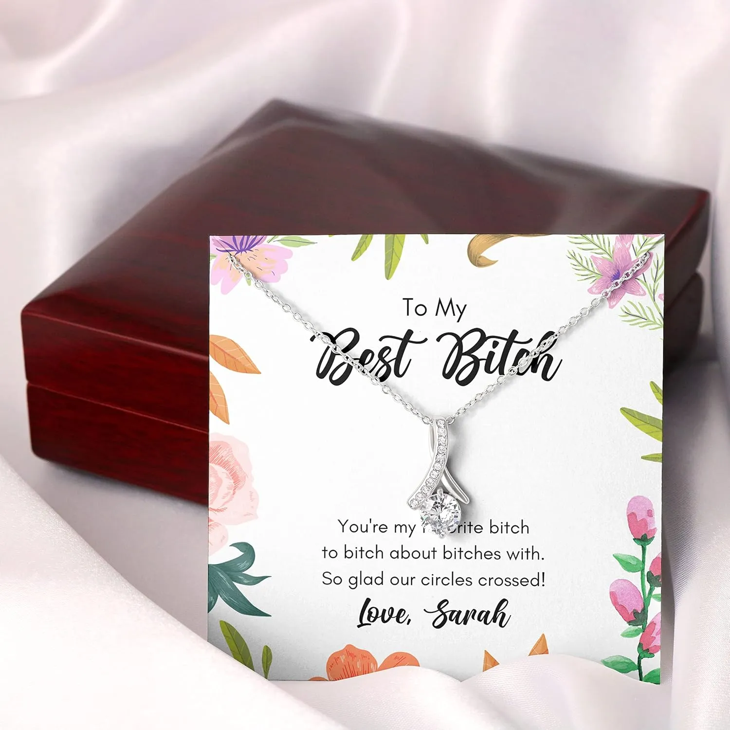 Friendship Personalized Necklace Silver Plated - To My Best Btch - Custom Name for Friend BFF Bestie Buddy Sisters Sisterhood