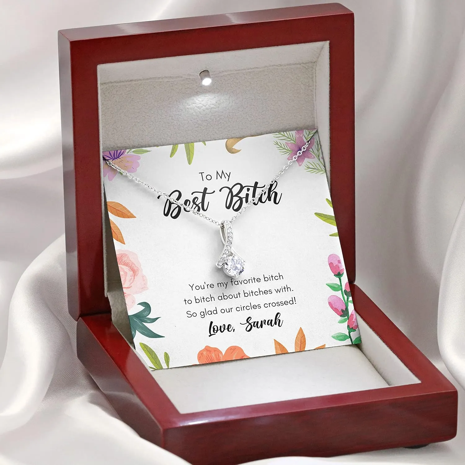 Friendship Personalized Necklace Silver Plated - To My Best Btch - Custom Name for Friend BFF Bestie Buddy Sisters Sisterhood