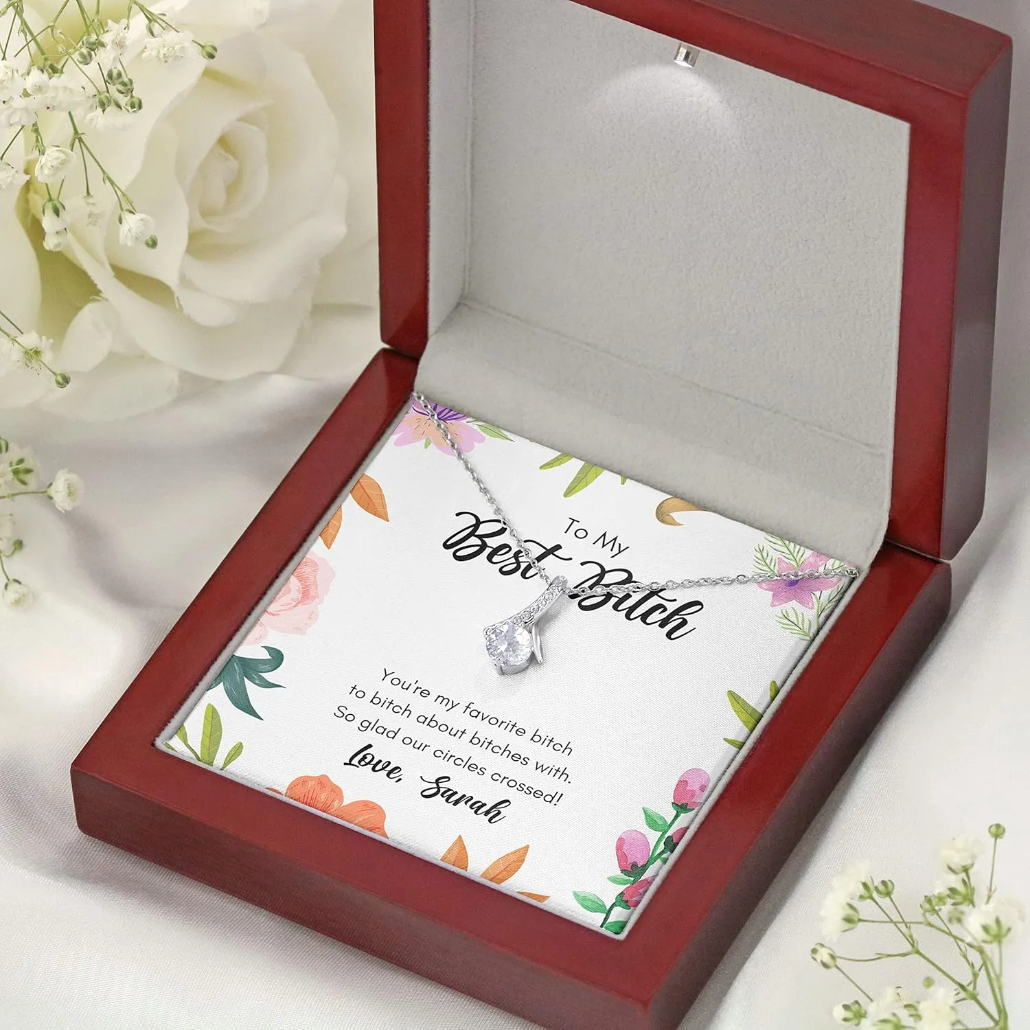 Friendship Personalized Necklace Silver Plated - To My Best Btch - Custom Name for Friend BFF Bestie Buddy Sisters Sisterhood