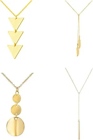 Frodete 4Pcs Long Pendant Necklace For Women Three Triangle Tassel Lock Sweater Y Shape Punk Chain Jewelry (gold)