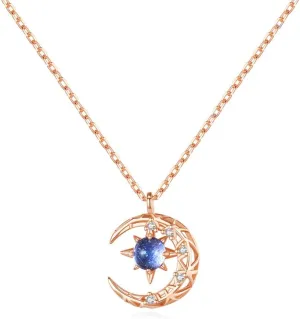 FUTIMELY Sparkling Zircon Crystal Necklace for Women,Blue Starry Sky Galaxy Sun Moon Pendant Necklace,Simple Fashionable Star Necklace