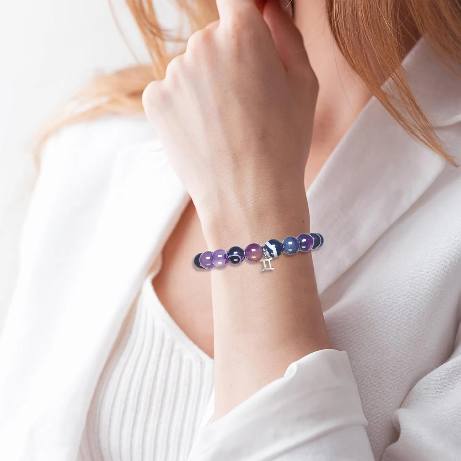 Gemini Bracelets Birthday Gifts, Zodiac Astrology Bracelets Present for Women, Gemini Constellation Crystal Bracelet, Purple Unique Jewelry with Wish Card for Sister Mom Friend