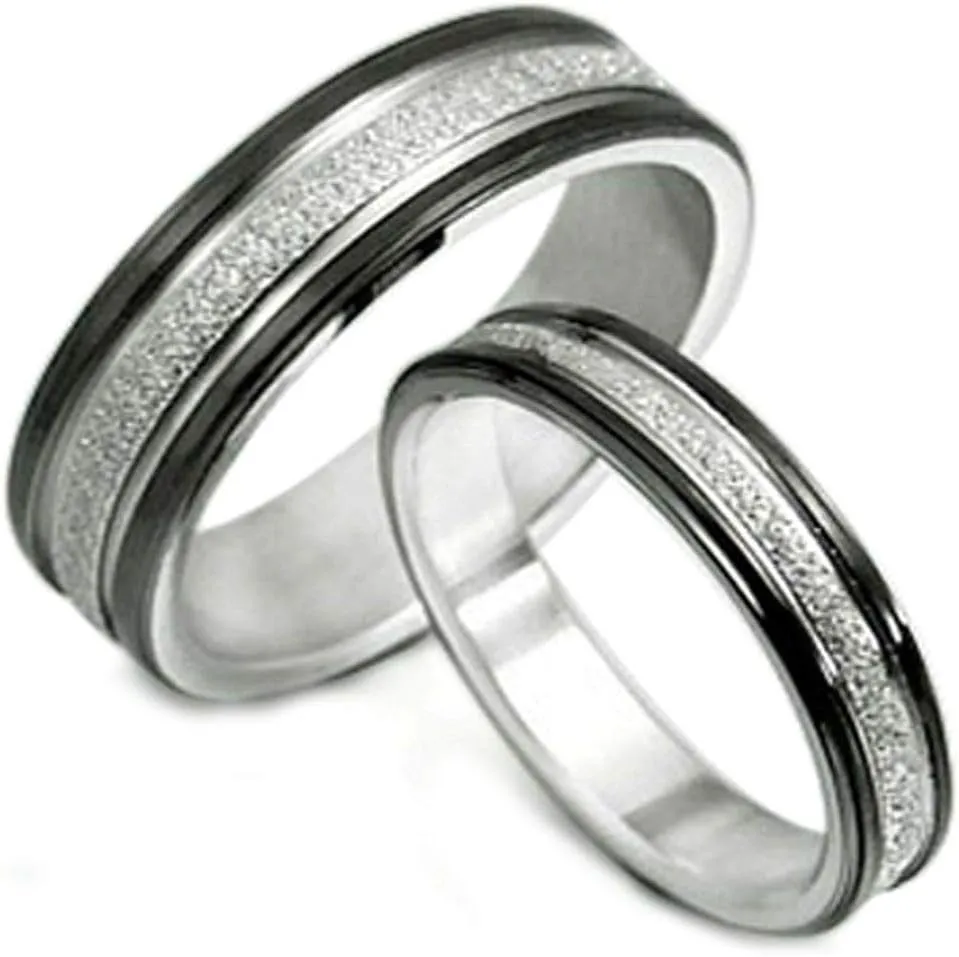 Gemini His & Her Black Titanium Promise Rings Couple Matching Wedding Rings 6mm & 4mm Men Sz 15 Valentine