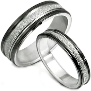Gemini His & Her Black Titanium Promise Rings Couple Matching Wedding Rings 6mm & 4mm Men Sz 15 Valentine