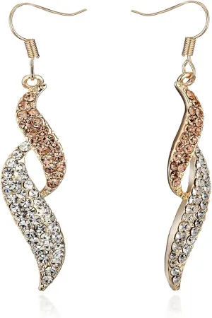 Gemini Women's Jewelry 18K Gold Filled Elegant Two Tone Crystals Dangle Earrings Gm144 65mm