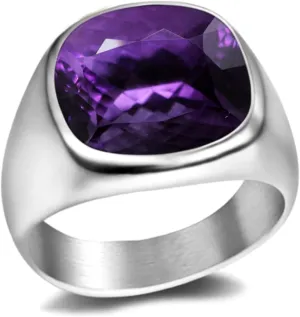 Generic Brilliant Faceted Cushion Cut Amethyst Men Ring, 925K Solid Silver Ring, Purple Stone Pinky Ring, Amethyst Men's Signet Ring, Fathers Day Gift for Dad