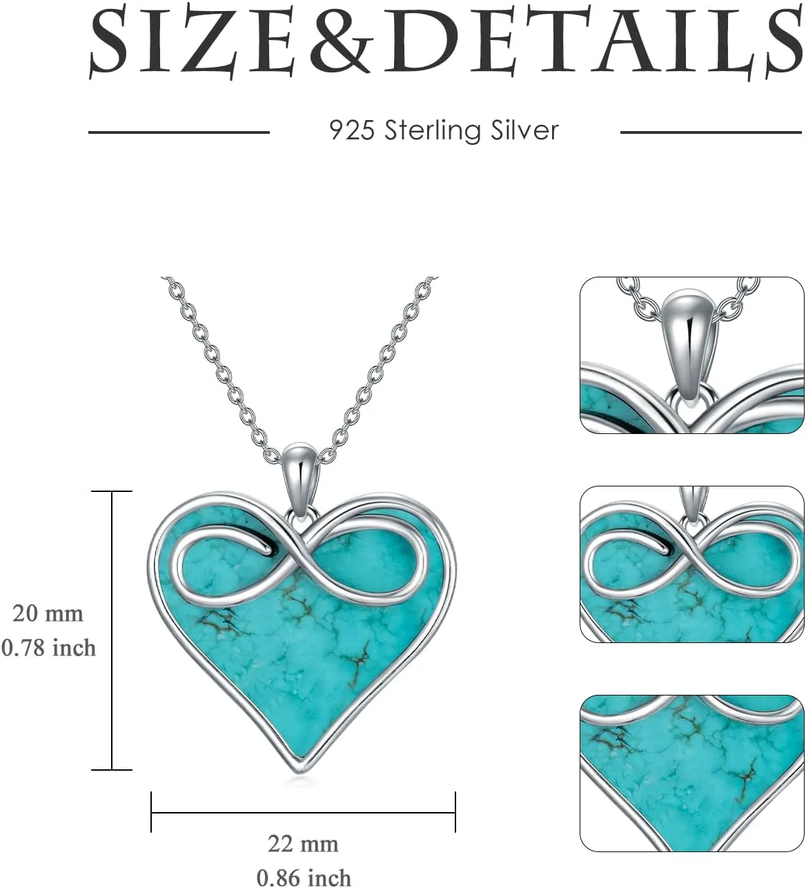 Genuine Turquoise Hexagon/Star/Rectangle/Teardrop/Heart/Triangle/Circle Necklaces for Women 925 Sterling Silver Long Boho Pendant Western Jewelry Gifts for Women Girls