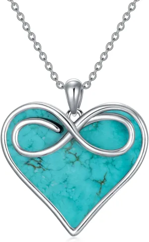 Genuine Turquoise Hexagon/Star/Rectangle/Teardrop/Heart/Triangle/Circle Necklaces for Women 925 Sterling Silver Long Boho Pendant Western Jewelry Gifts for Women Girls