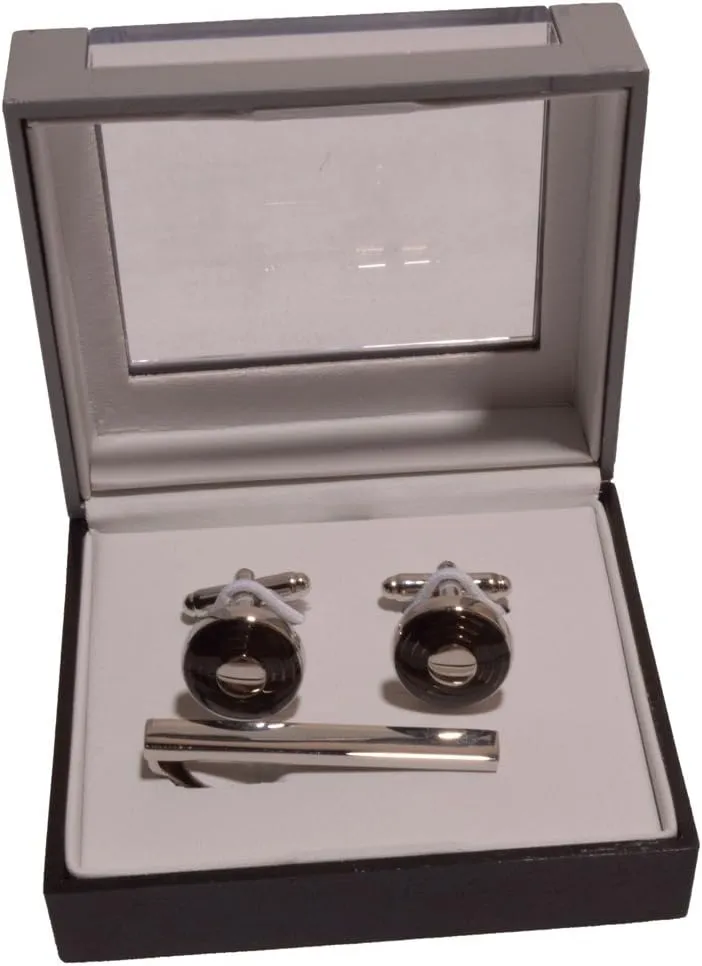 Geoffrey Beene Mens Polished Rhodium Circle T-Shape Cufflinks Silver O/S