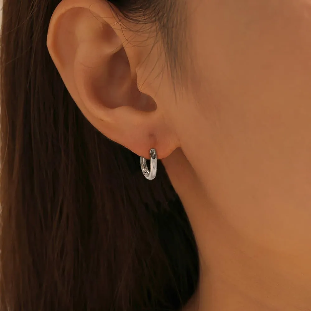 Geometry Hoop Earrings for Women Oval U Shape Minimalist Stainless Steel Huggie Hoops Fashion Earrings Statement Hinged Earrings