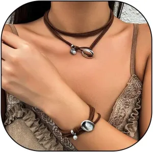 GIGB PBDK Bohemian Layered Leather Pendant Necklace Set for Women Suede Pearl Fashion Bracelet Necklace Set Fashion Western Necklace Set Jewelry Gift (A)
