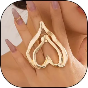 GIGB PBDK Chunky Gold Cross Rings for Women Irregular Big Double Heart Midi Rings Adjustable Exaggerated Cross Statement Rings Trendy Birthday Jewelry Gifts