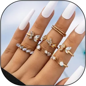 GIGB PBDK Vintage Butterfly Knuckle Ring Set for Women 14k Gold Cubic Zirconia Stackable Rings Trendy Dainty Cute Joint Finger Rings Jewelry Gifts