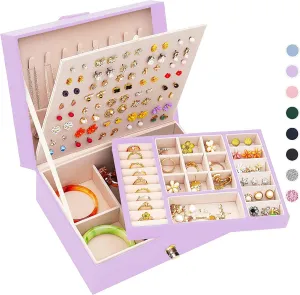 Girls Earrings Jewelry Box for Earrings Necklaces Rings, Girls Stud Earring Organizer Box Earring Storage Case Jewelry Organizer Box for Girls Stud Earring Holder Organizer Box Purple