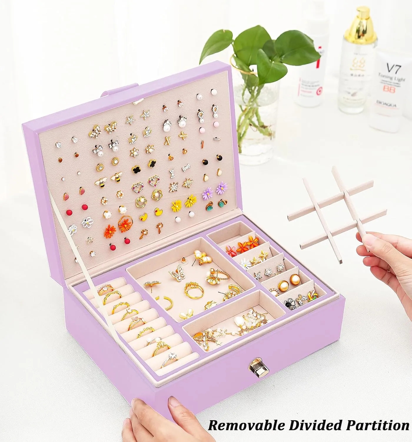 Girls Earrings Jewelry Box for Earrings Necklaces Rings, Girls Stud Earring Organizer Box Earring Storage Case Jewelry Organizer Box for Girls Stud Earring Holder Organizer Box Purple