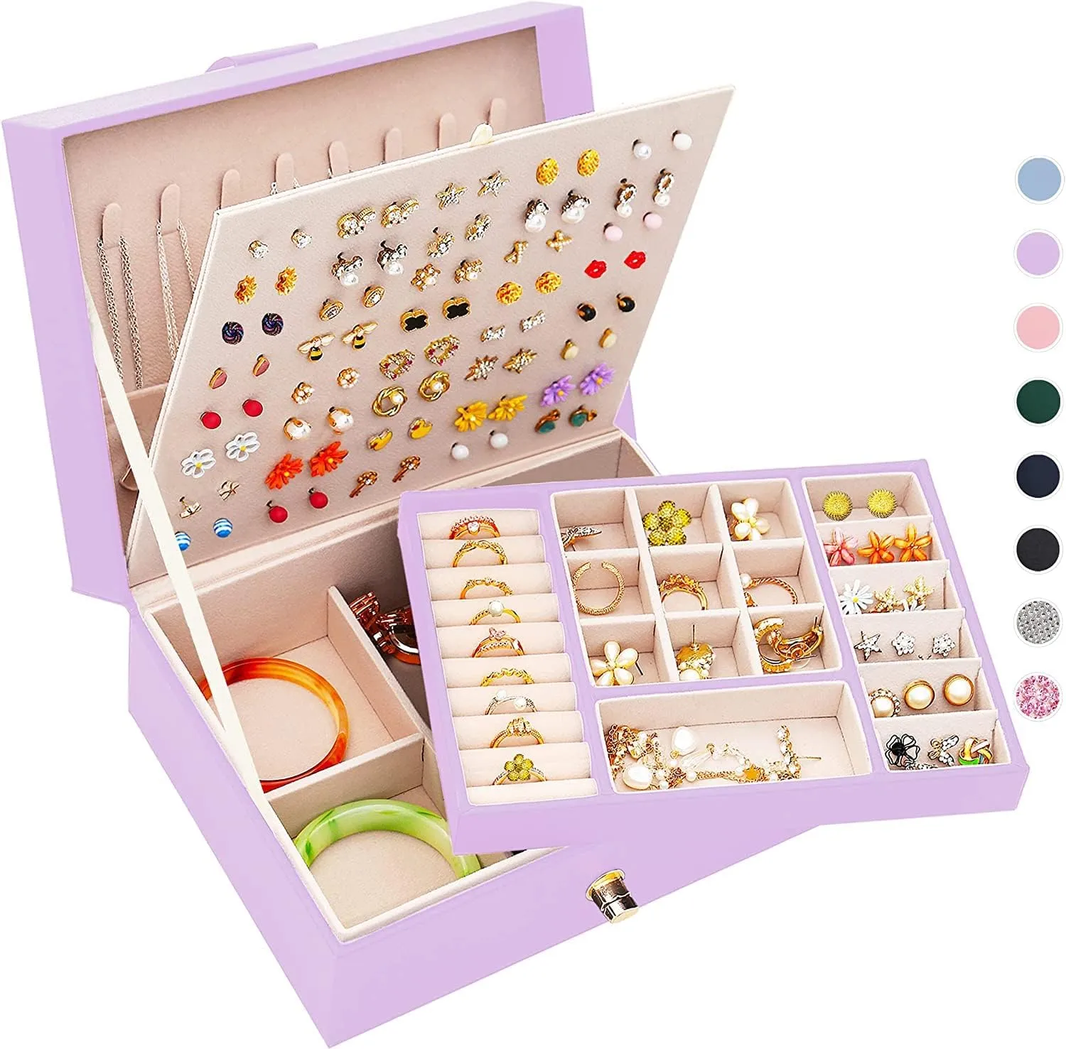 Girls Earrings Jewelry Box for Earrings Necklaces Rings, Girls Stud Earring Organizer Box Earring Storage Case Jewelry Organizer Box for Girls Stud Earring Holder Organizer Box Purple