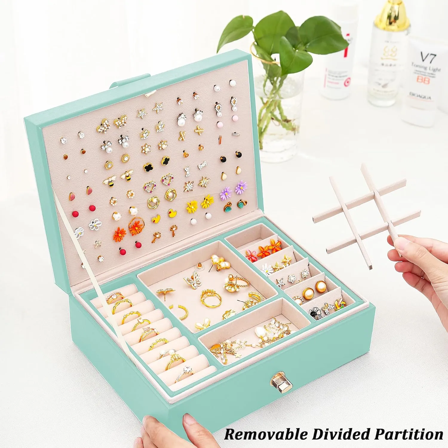 Girls Earrings Jewelry Box for Earrings Necklaces Rings, Girls Stud Earring Organizer Box Earring Storage Case Jewelry Organizer Box for Girls Stud Earring Holder Organizer Box,Turquoise
