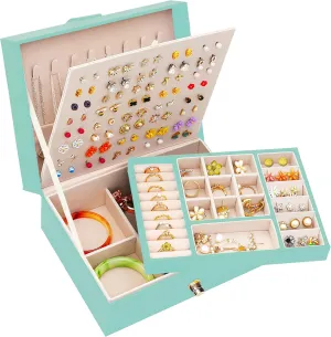 Girls Earrings Jewelry Box for Earrings Necklaces Rings, Girls Stud Earring Organizer Box Earring Storage Case Jewelry Organizer Box for Girls Stud Earring Holder Organizer Box,Turquoise