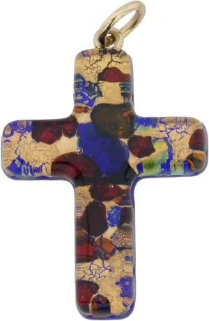 Glass Of Venice Murano Glass Cross Pendant Necklace 1-3/4" Cross for Women Multicolor Lined with Gold Leaf. Murano Glass Pendants Jewelry Gifts Handmade in Italy
