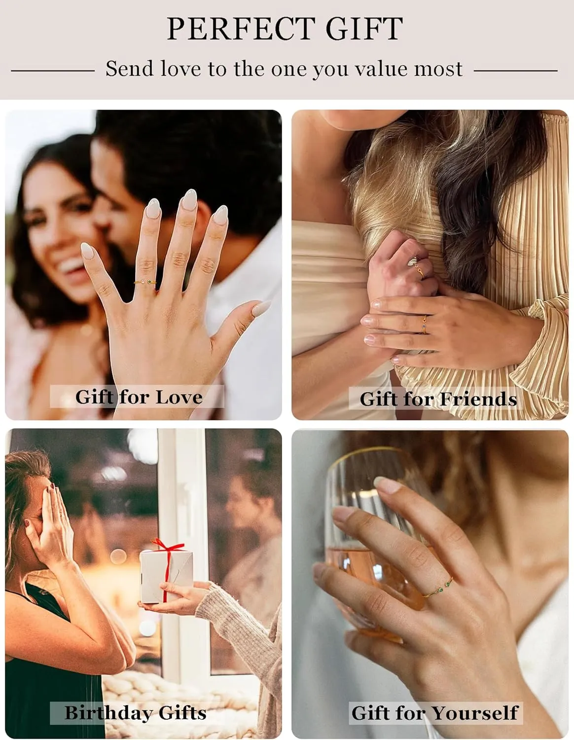 Gold Birthstone Rings for Women Non Tarnish Stackable Adjustable Couple Rings for Women 14k Gold Plated Dainty Stacking Cubic Zirconia Emerald Green Ring for Mother Birthday Gifts Jewelry