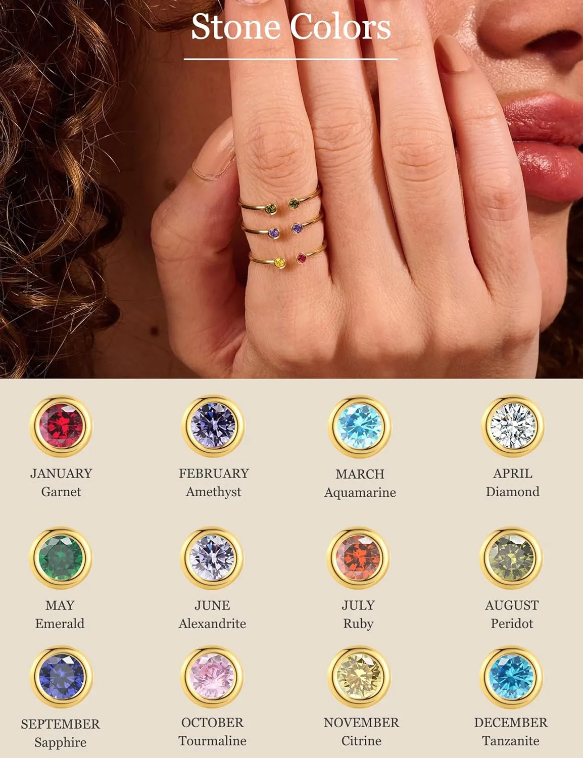 Gold Birthstone Rings for Women Non Tarnish Stackable Adjustable Couple Rings for Women 14k Gold Plated Dainty Stacking Cubic Zirconia Emerald Green Ring for Mother Birthday Gifts Jewelry