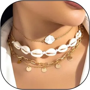 Gold Boho Seashell Stacking Choker Necklaces for Women, Fun Pearl Starfish Layered Chain Necklace Set,Dainty Beach Party Surfer Jewelry Gifts