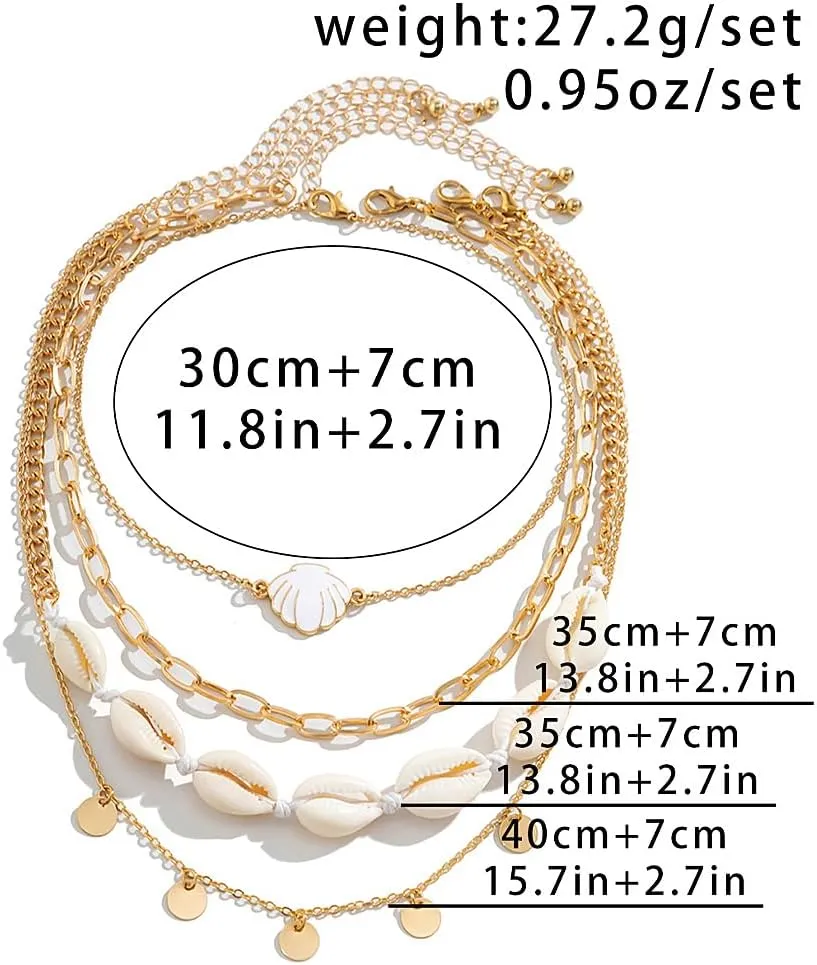 Gold Boho Seashell Stacking Choker Necklaces for Women, Fun Pearl Starfish Layered Chain Necklace Set,Dainty Beach Party Surfer Jewelry Gifts