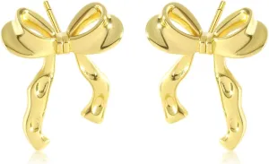 Gold Bow Earrings For Women Cute Cubic Zirconia Bowknot Stud Earrings Statement Party Jewelry